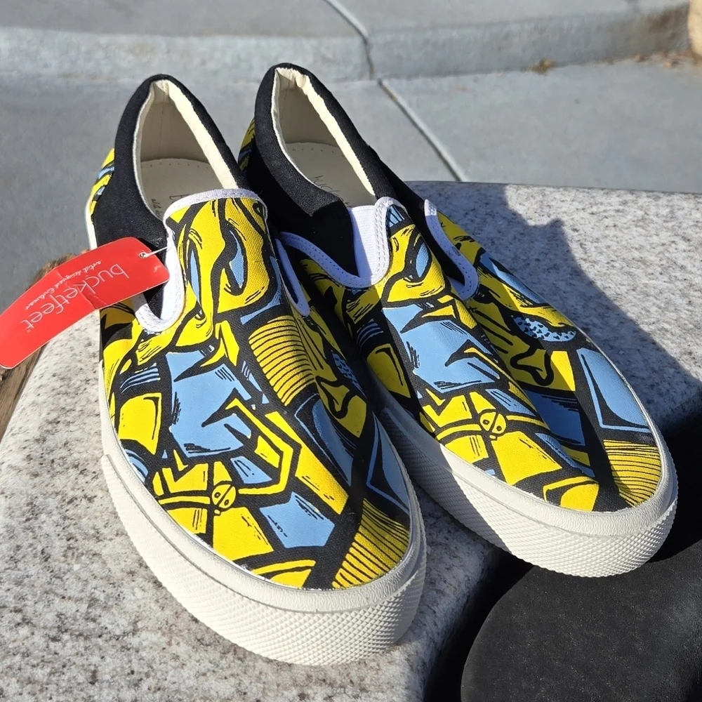 NWT Bucketfeet sz 10 Men Artist Design I AM SLOTH slip-on Shark Graffiti Limited